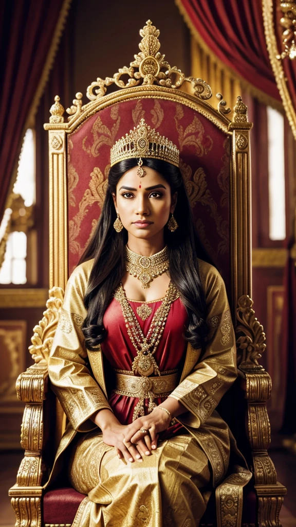 Raja Ugrasena’s Court**
   - *Prompt:* "A grand ancient royal court with ornate decorations. King Ugrasena, a regal figure in traditional attire, sits on a throne looking concerned. Courtiers and ministers are present, showing a mix of curiosity and worry."cinematic composition, photorealistic,hyperdetailed, ultrarealistic, 8k high quality deatail, intricate details, 


