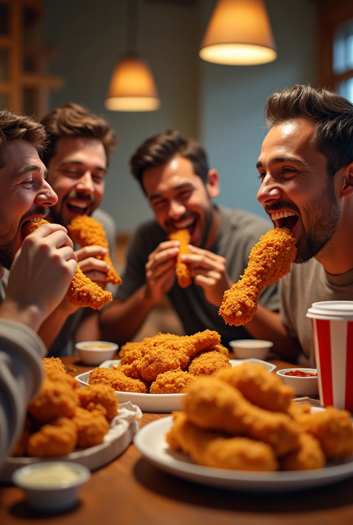 5 Man happily eating kfc chickens
