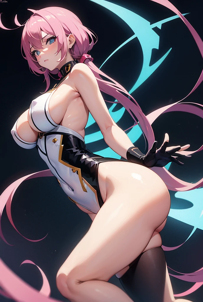 Anime girl with perfect figure in sexy villain costume with ass