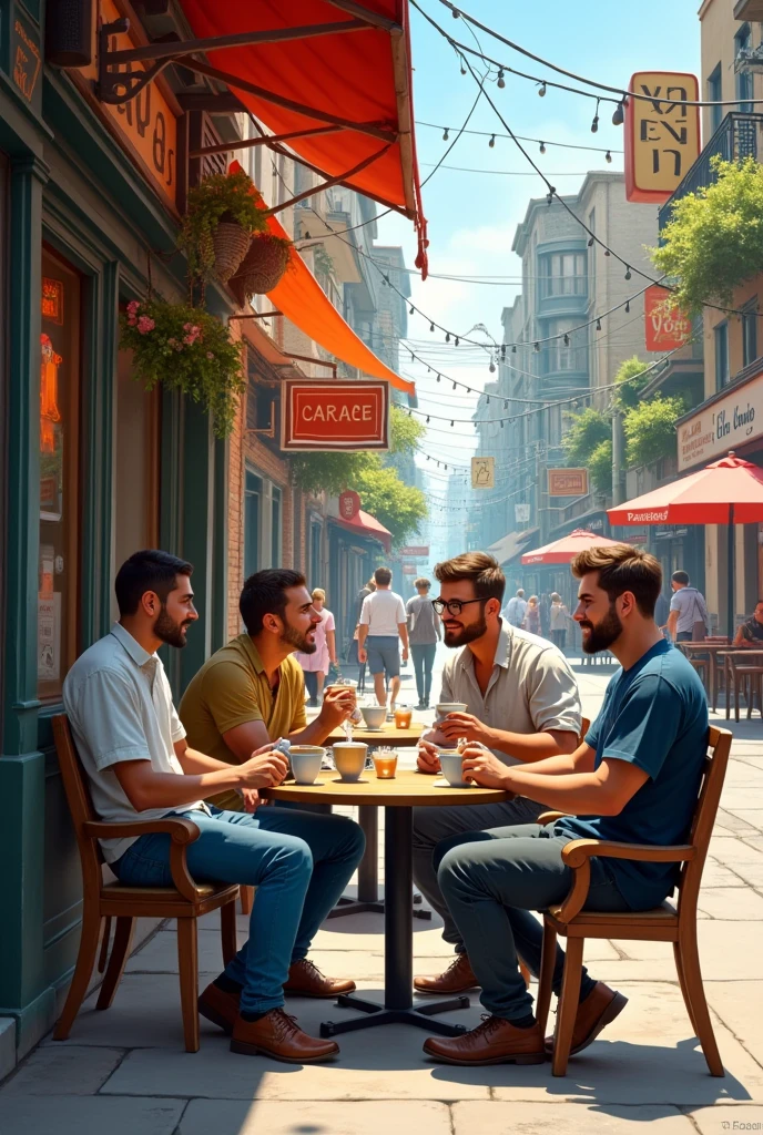 Men Chill and drinking some coffee at street shop