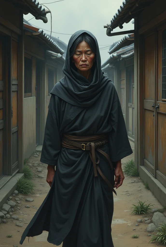 Searching for the Mustard Seed: Kisagotami goes door to door in the village, her expression gradually changing from hopeful to resigned