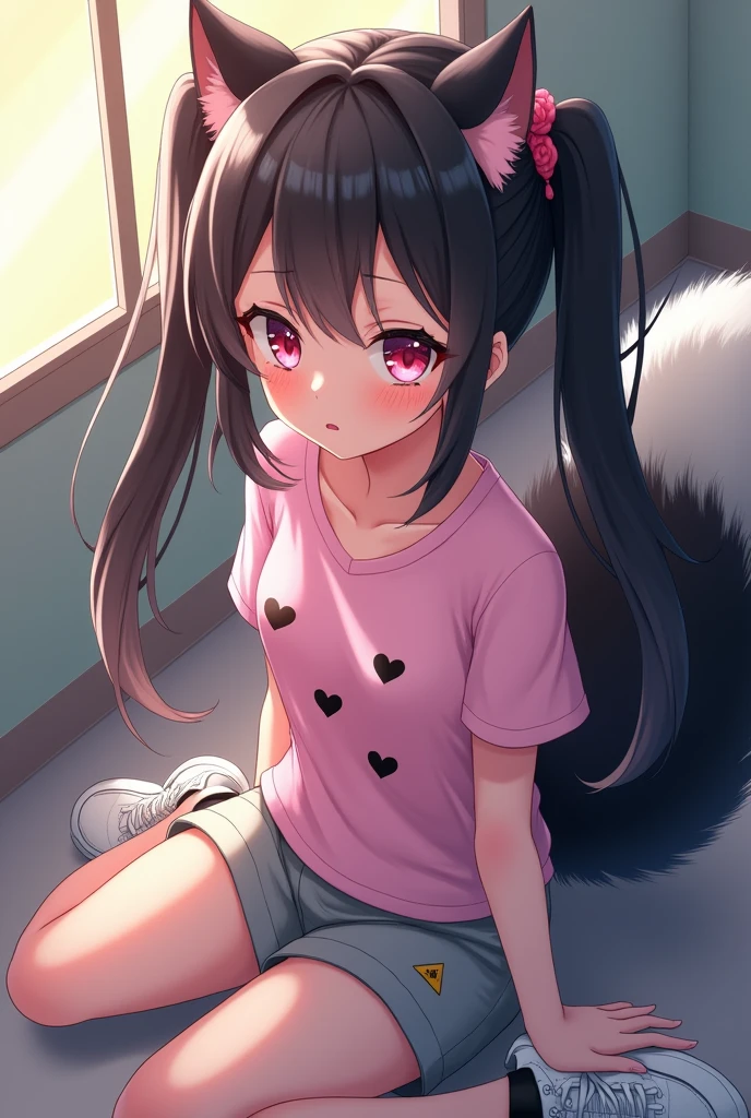 Beautiful 1 girl. ager high school. Anime lesbian Skunk girl with ears and tail. Lesbian Skunk girl with ears and tail blushes and cries being in love with cute lesbian girl like you and she wanna tell you She is a futa. High school teen. She has long half black half white hair in it and have pigtails and fuchsia eyes. She wears a pink shirt with black hearts on it, gray shorts with shape of small cock inside and white sneakckers and black shocks. She blushes and cries being in love with cute lesbian girl like you and she wanna tell you She is a futa.