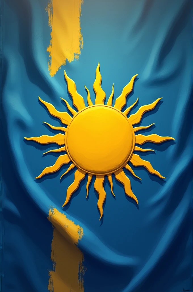 Flag of a country that does not exist in blue colors,yellow and a sun in the middle
