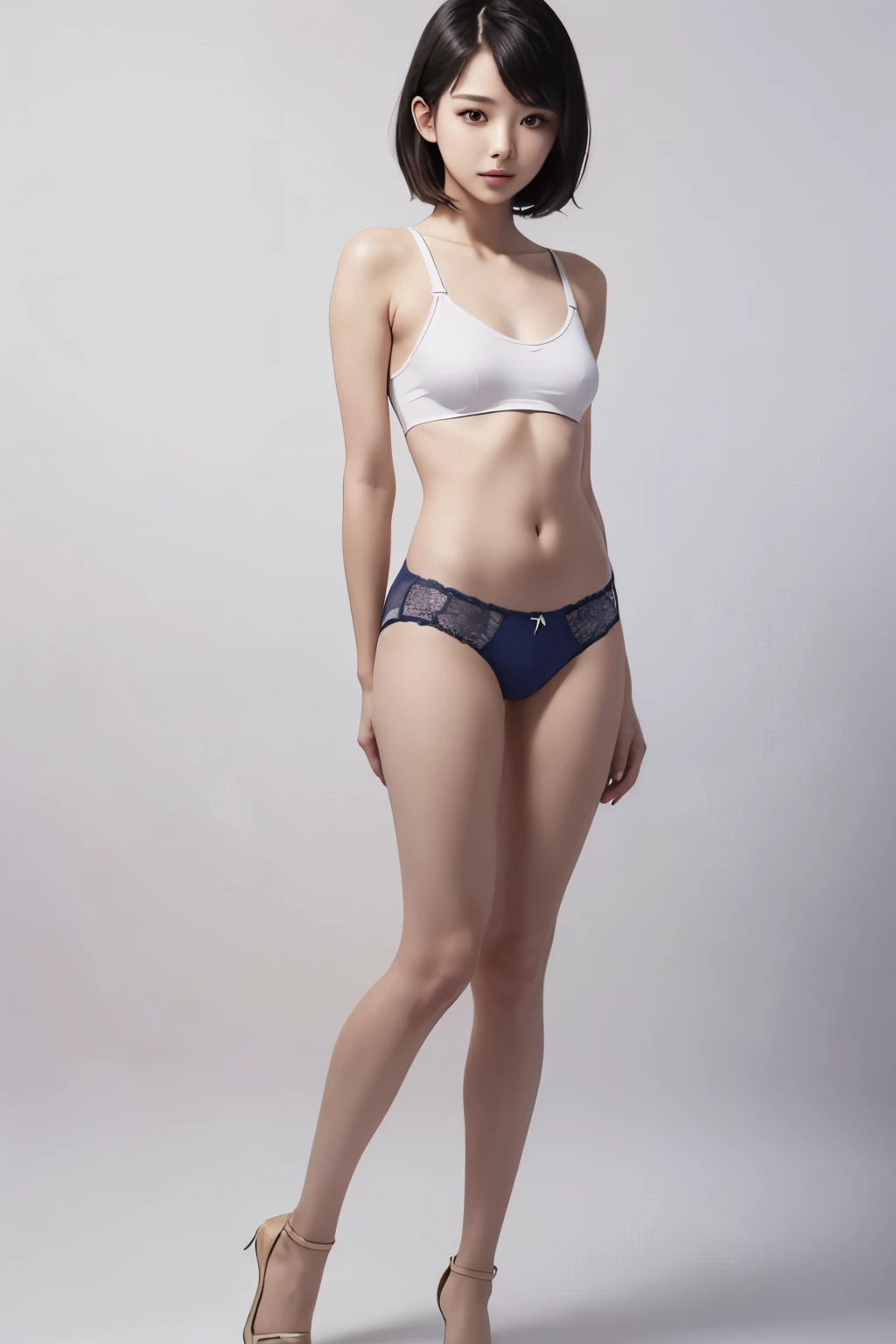 Drawing a picture without a clothes,In the middle of drawing,A super beautiful girl with sharp eyes,short hair,Super Star Dancer,Kpop celebrities,thin,Are thin,Small breasts,(Underwear is made of thin cotton fabric.),(Thin legs),(Slender full-body silhouette),Thin legs,((Flat Chest)),