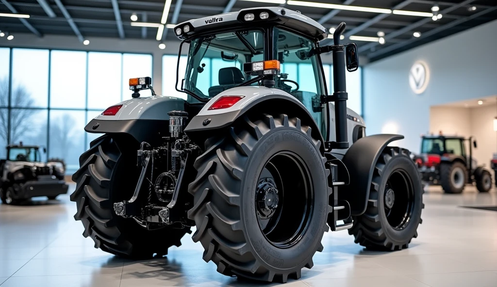 2025 Valtra S-474 Tractor back view2025 Valtra S-474 Tractor in brand showroom in grey colour back trade view