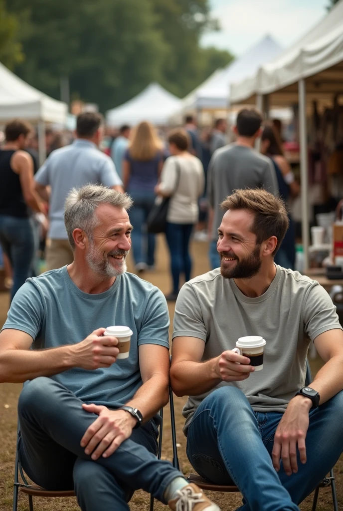 Men Chill and drinking some coffee at car boot