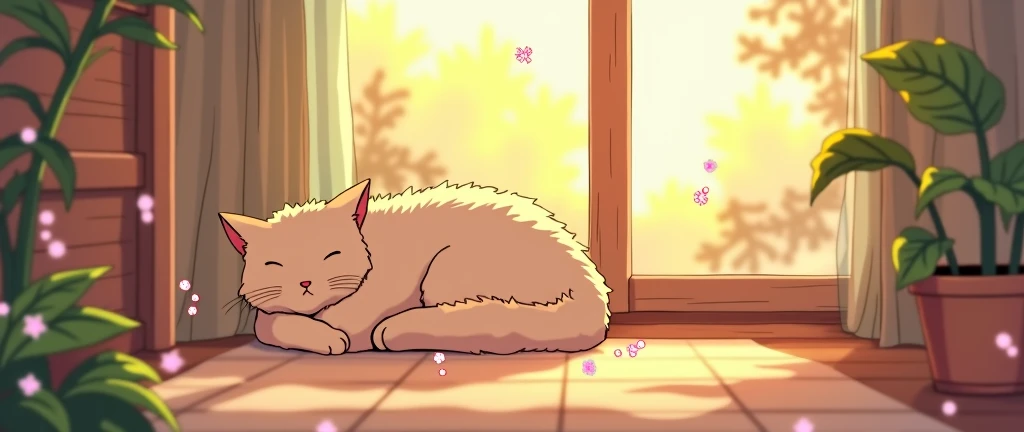 Cat, Cozy Anime,Lofi ,Cute ,Ultrawide ,Ghibli vibes ,Wide view