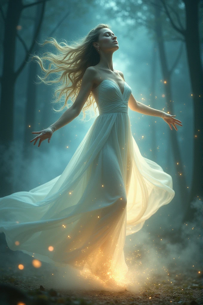 A woman is dancing with her soul