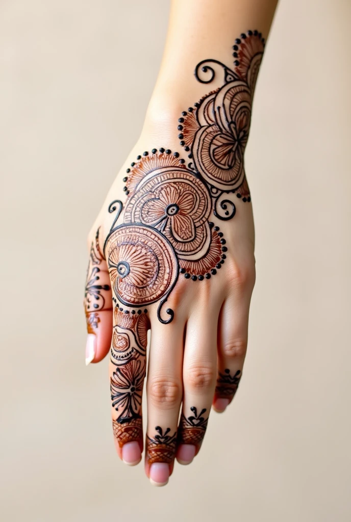 generate more Gol Tikki mehndi design on hand
