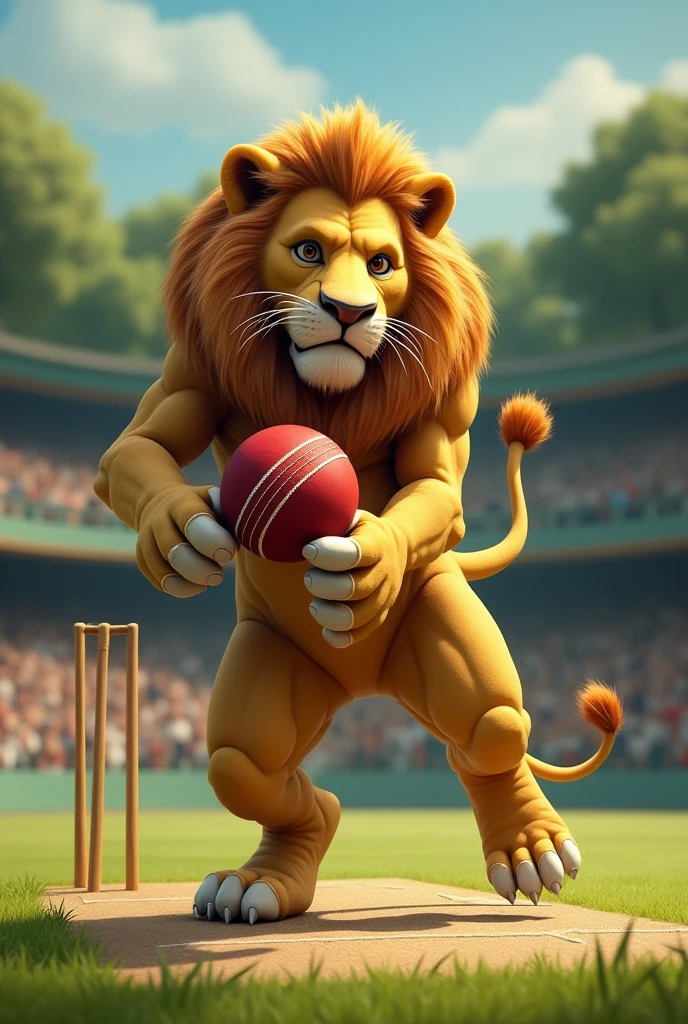 The lion in cricket match with boll