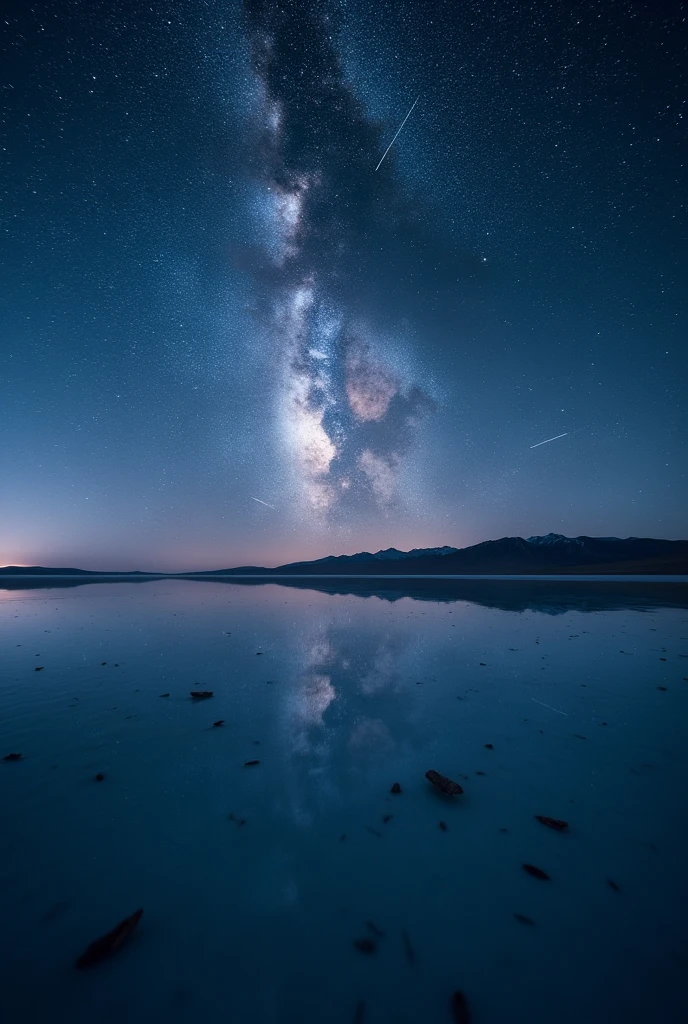 Uyuni Salt Flats at night。star々The sky is filled with light、The light is reflected on the lake surface、You&#39;ll get the illusion of being in space.。The Milky Way spreads out vividly、The light reflects on the lake surface、A fantastic view unfolds。There is not a single breeze on the lake surface.、star々It perfectly reflects the light of。In the silence、Feel the mystery of nature