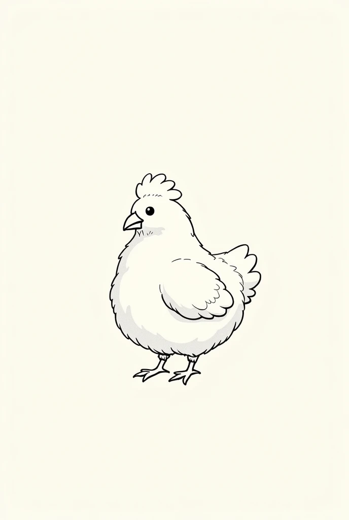 A minimalistic picture of a fluffy silkie chicken drawn only with a black line