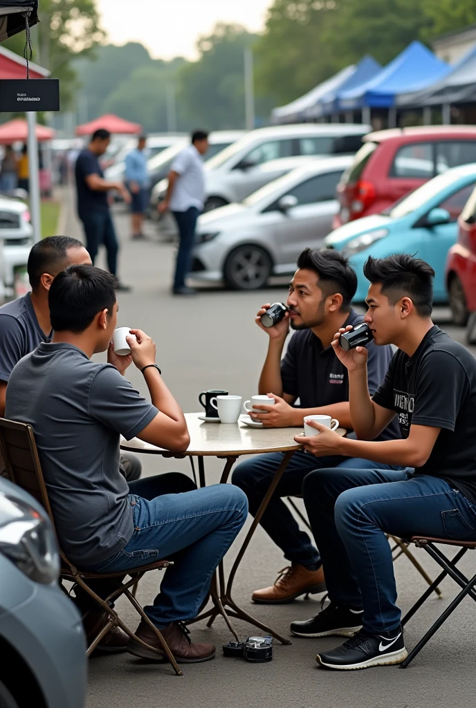 Men Chill and drinking some coffee at produa boot