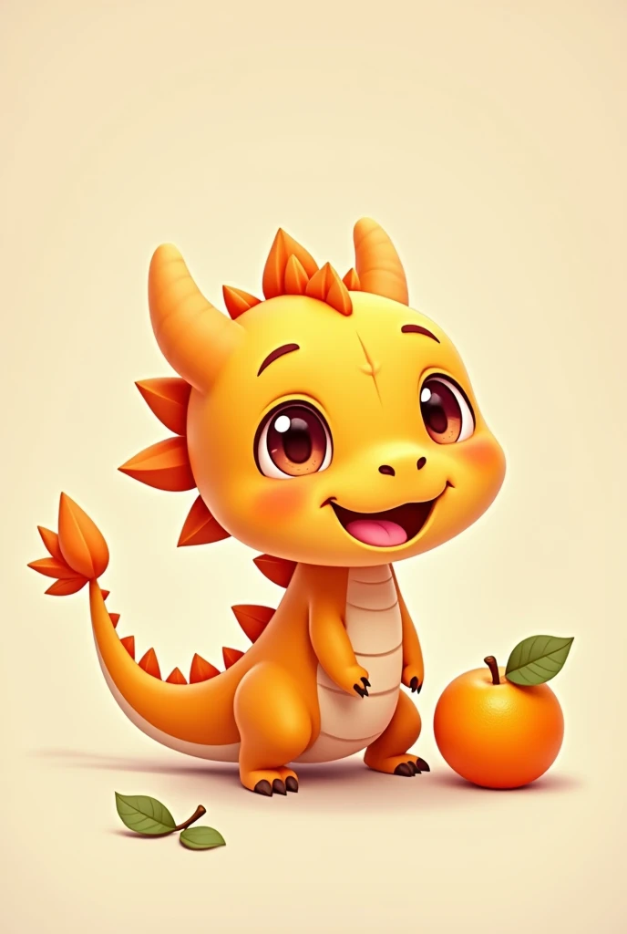 A dragon chibi cartoon with an orange chibi cute
(Have an small orange beside a dragon in the picture)