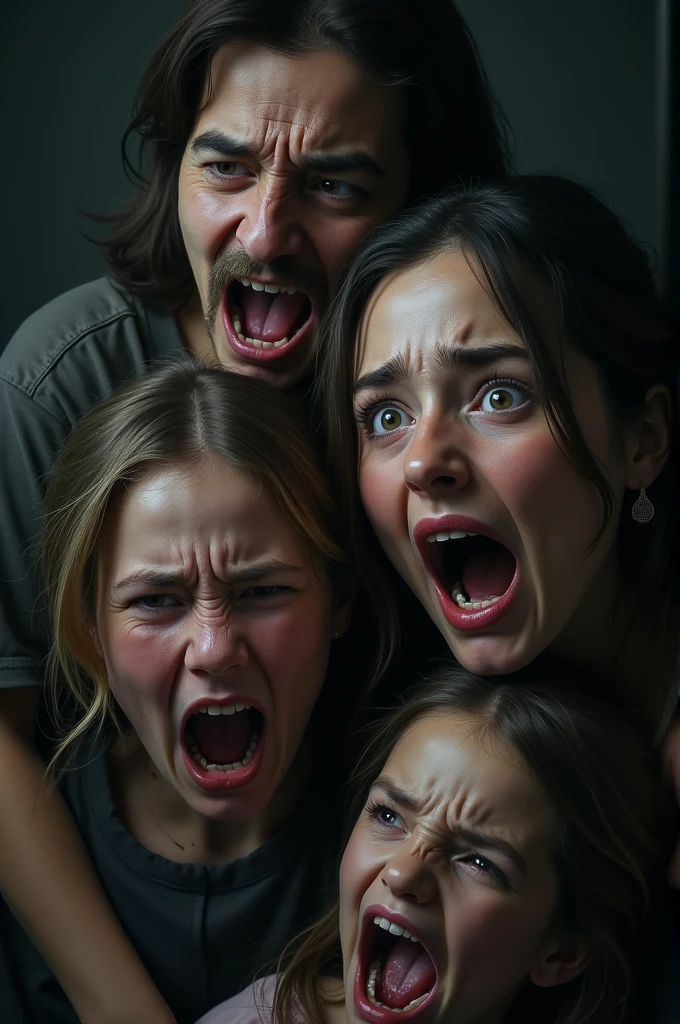 Expressions of fear, desperation, and sorrow on the family's faces.
