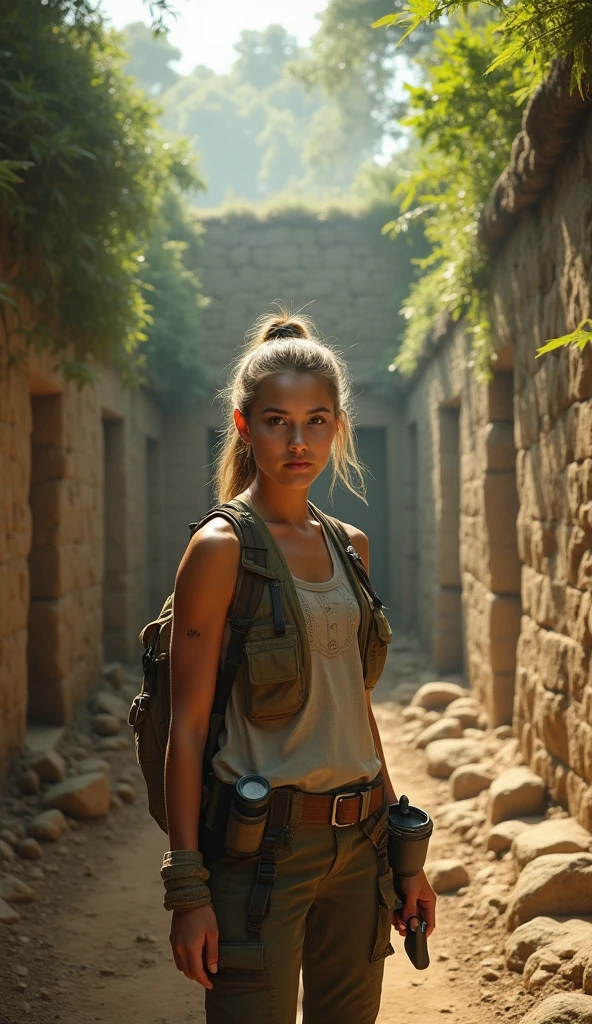 Adventurous archaeologist girl realistic photography Margot Robbie lookalike girl
