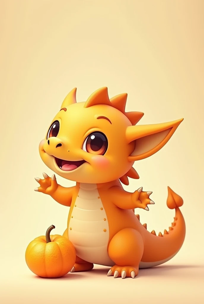 A dragon chibi cartoon with an orange chibi cute
(Have an small orange beside a dragon in the picture)