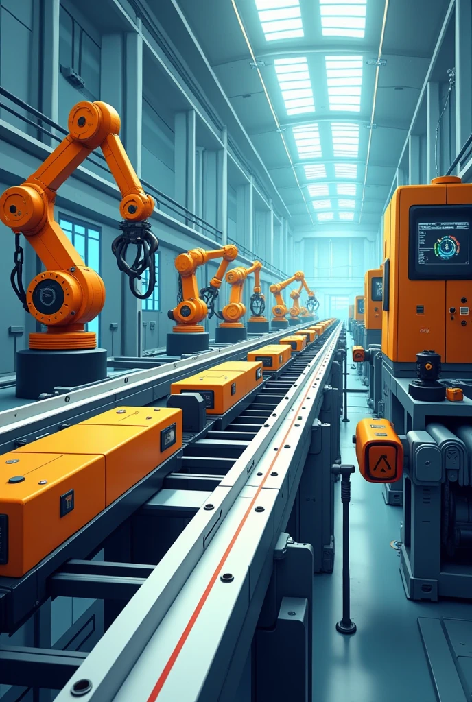 Create an animated image about a 2D production line, to be more specific in the production chain