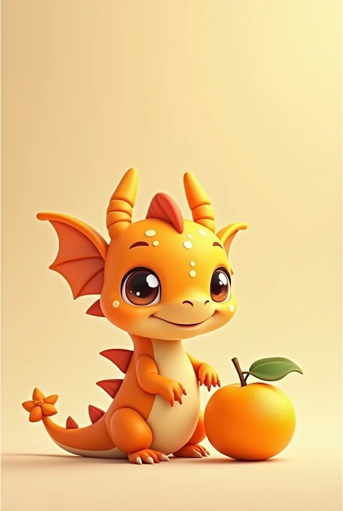 A dragon chibi cartoon with an orange chibi cute
(Have an small orange beside a dragon in the picture)