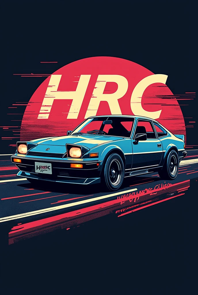 crée moi un logo dans le style du japon automobile dans un style VHS, avec écrit "HRC" et "Hot Ride Club"