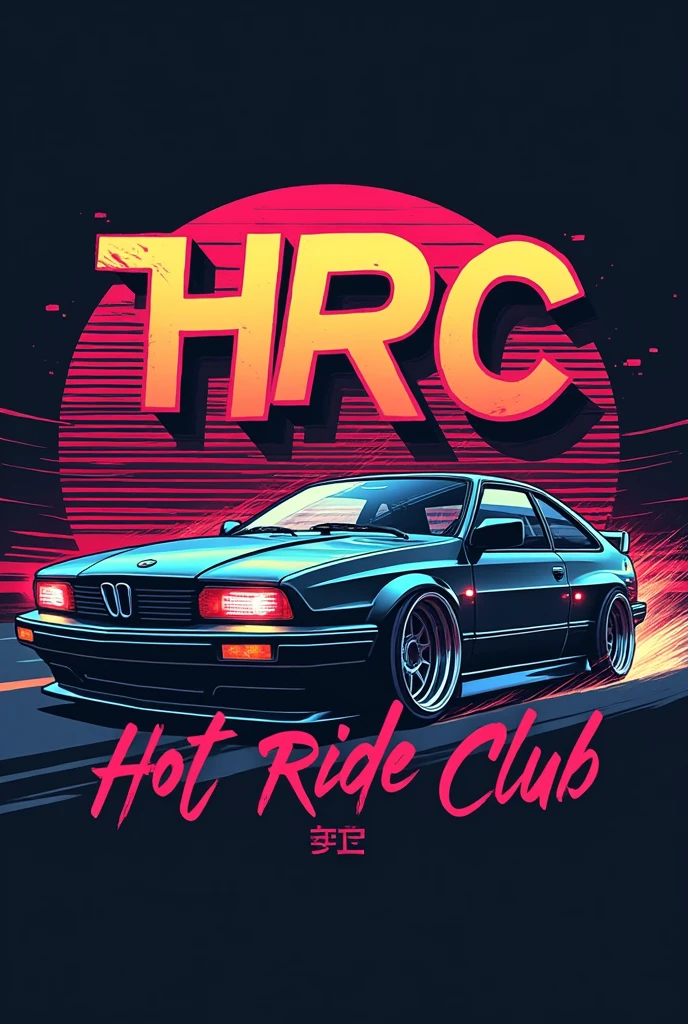 crée moi un logo dans le style du japon automobile dans un style VHS, avec écrit "HRC" et "Hot Ride Club"