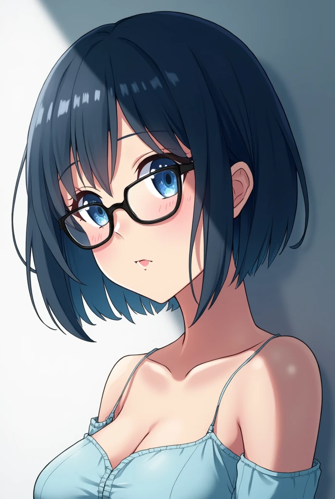 Small breasts Transparent nipples White bra Screen composition from chest up Short bob at ear height Even bangs Black Hair Straight Hair Tilt your head Large square black-rimmed glasses Gentle Eyes Crying Crying face tears Embarrassed Feverish face Blushing cheek forest