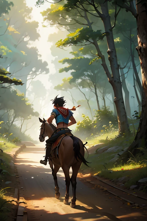 a young aztec boy running away on horseback through the forest