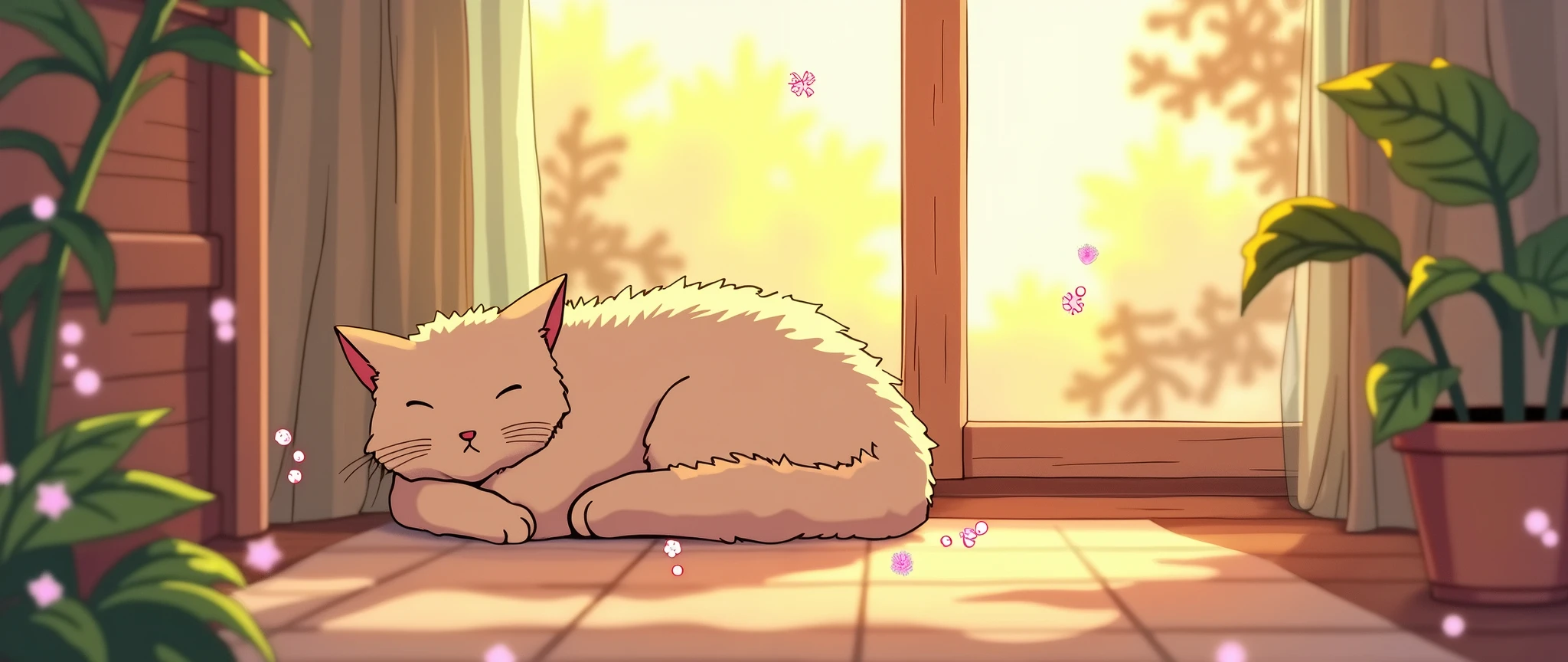 Cat, Cozy Anime,Lofi ,Cute ,Ultrawide ,Ghibli vibes ,Wide view