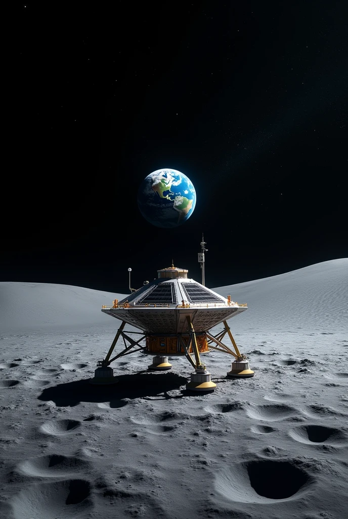 Indian Space lander on moon with earth on background  black