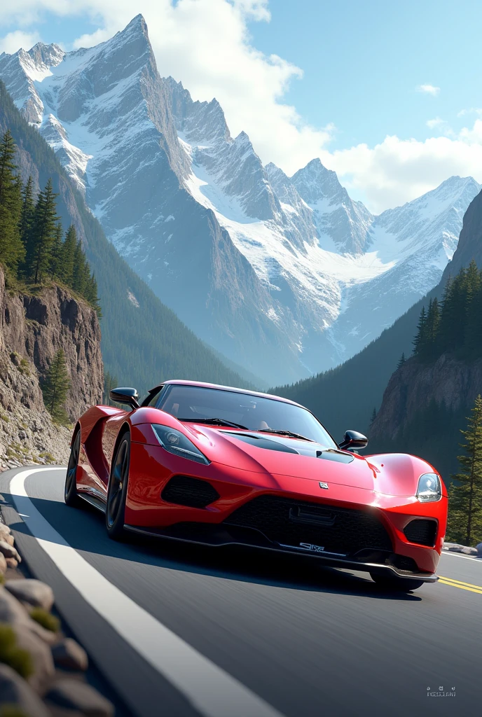 Red car in mountain