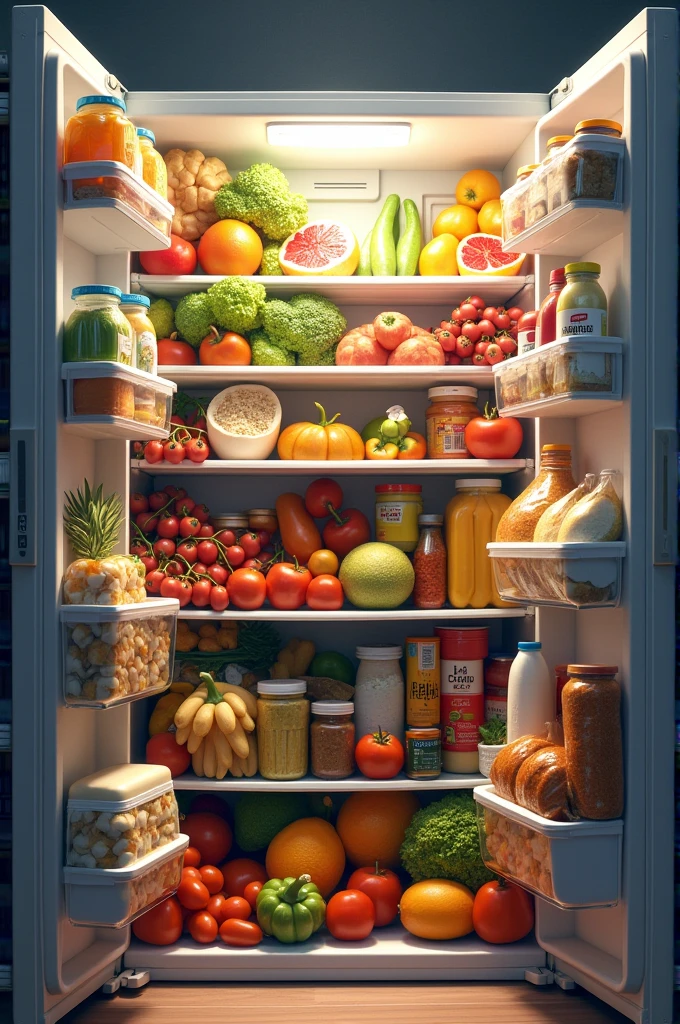 Fridge full of food, which looks squashed