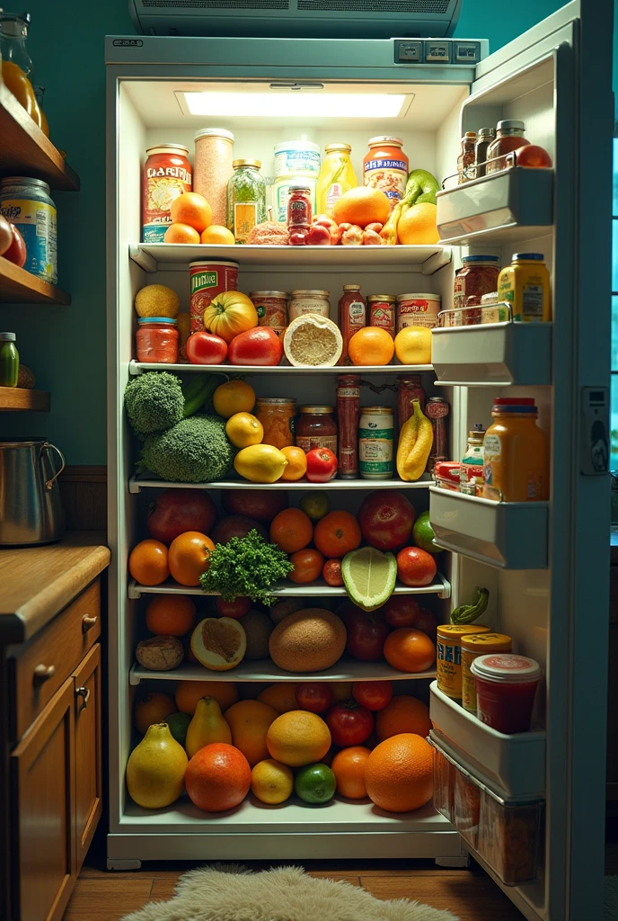 Fridge full of food, which looks squashed The food looks crippled