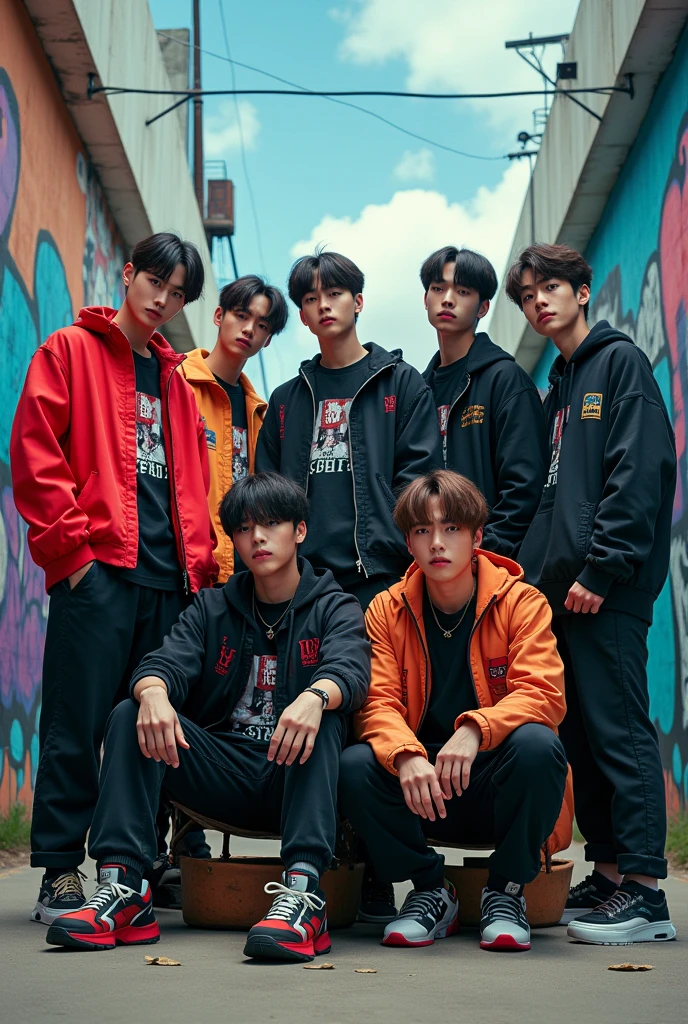 Create a group photo of Stray Kids the boy group