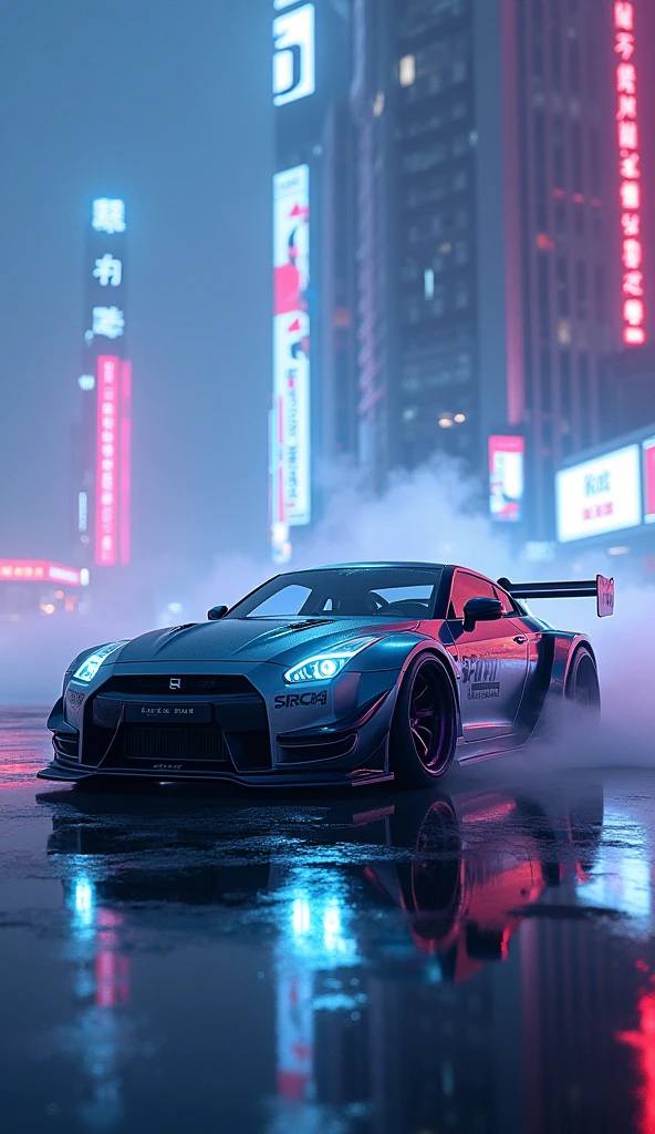 (Intricate details:1.2), (Realistic), (masterpiece), (photograph), Cinema Lighting，Cyberpunk City，fog，Cyberpunk Hypercar，Soft colors，Swirling colored smoke，Legend，Cityscape，space，Nissan 350z，Ground cars，car，No humans，scenery，alone，Car both focus, At night, Front Quarter, Liberty Walk Widebody, Widebody Information，gulf coast，Battle of Metropolitan Expressway，Tokyo，Metropolitan Expressway，Suso Furiel anime female paint, Sexy elf lingerie ears on the door, Itasha style, 
