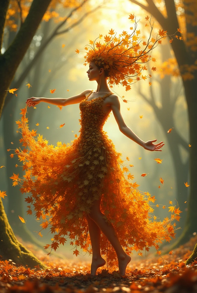 A human like leaves lady dance