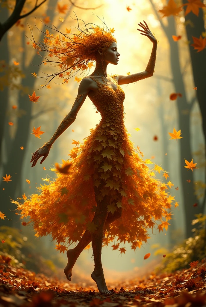 A human like leaves lady dance