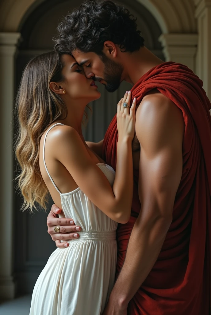 Hot open big hips white dress sexy girl lip kissing with Marcus Aurelius