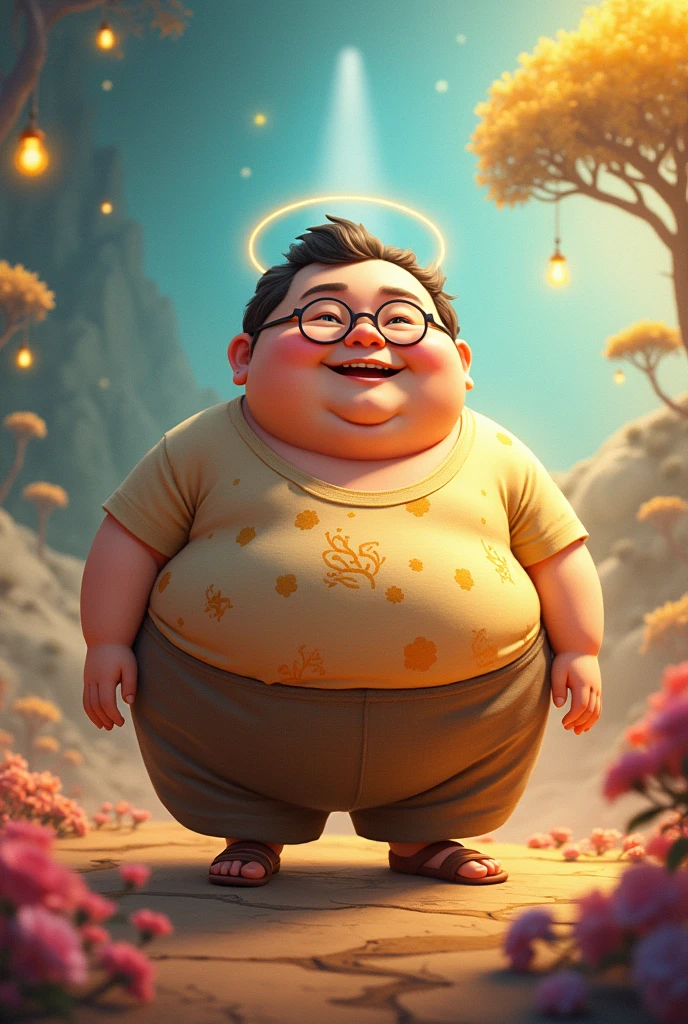 My chubby language teacher without glasses combined with animated god