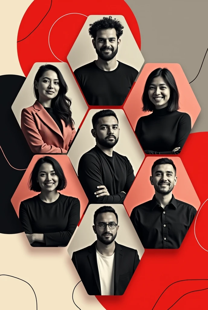 Create a standard Instagram intro post, in which I can replace images of my group members. In order to present the collaborators of the high octane project, in shades of red, blackw, offwhite, gray and other matching colors