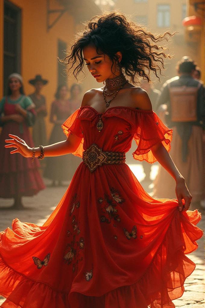 A young gypsy girl dancing flamenco