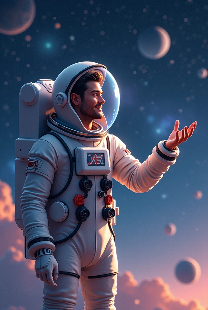 Patrick in love dressed as an astronaut