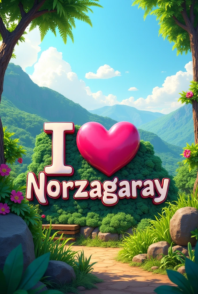 can you make "I ❤️ Norzagaray"like you see in mountain views tourist spot, make it combination of pink and green color