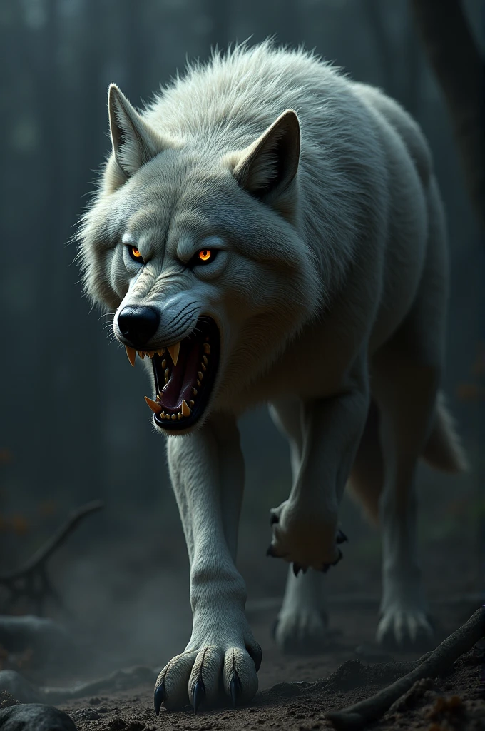 A wolf very angry and scary