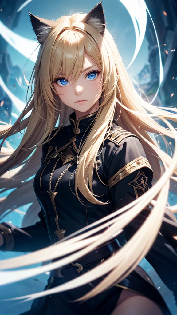 One person, High resolution, Long Hair, sight, Shortcuts, blonde, blue eyes, Cat ear, Portraits, far and near method, Motion Blur, figure, Fantasy Background,