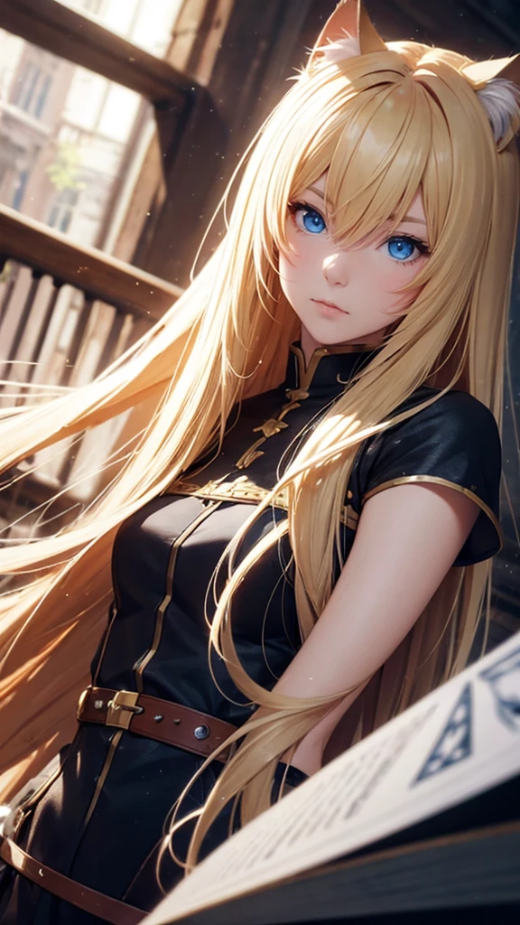 One person, High resolution, Long Hair, sight, Shortcuts, blonde, blue eyes, Cat ear, Portraits, far and near method, Motion Blur, figure, Fantasy Background,