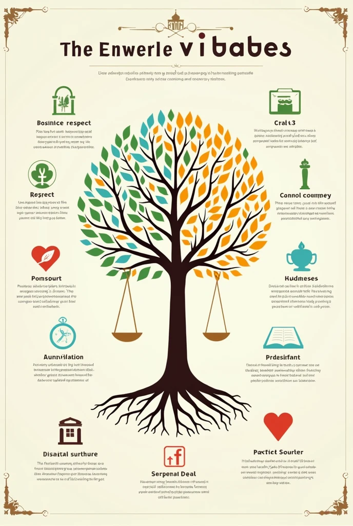 2. Visual Elements
- Central Image: Consider a symbolic central image like a tree of virtues with branches representing different values, or a human figure with elements symbolizing dignity and respect surrounding it.
- Icons/Symbols: Use symbols for each concept (e.g., a heart for respect, a torch for will, scales for dignity).
3. Text and Typography
- Title: Create a prominent title like “The Essence of Human Virtues” at the top.
- Concept Descriptions: Briefly describe each concept in separate sections or around the central image. Use different fonts or styles to highlight each idea.
4. Color Scheme
- Background: Choose a calming or neutral background color to make the content stand out.
- Concept Colors: Use distinct colors for each virtue or value. For example, use green for growth (virtue), blue for trust (respect), etc.
Make it more explainable and meaningful
