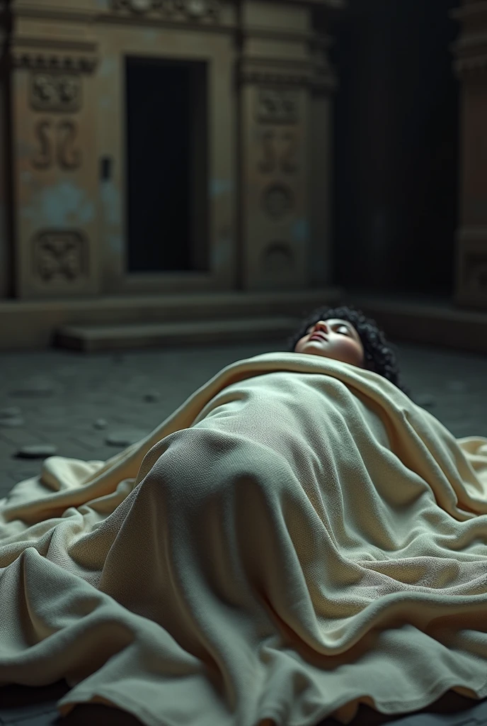 a young Aztec boy dead with a cloth over his body