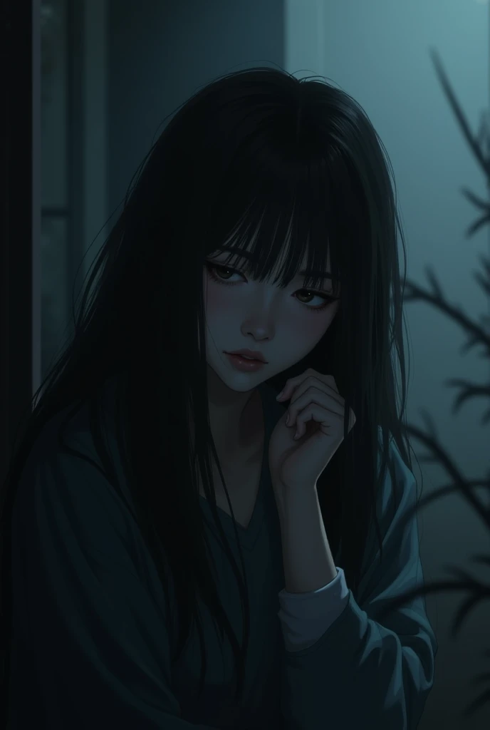 sad women , asia, black theme, size youtube
