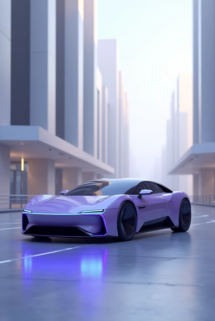 Make a autonomous car with slightly purple and blue lighting simple but cool