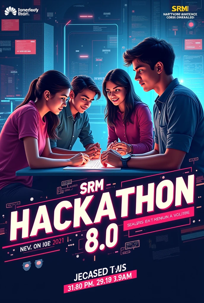 Srm Hackathon 8.0 poster 72 hours from date 29th August 8:00 a.m to 31st August venue - mini hall 2, SRMIST KTR - srm college